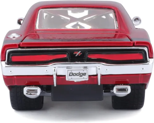 Miniatura 4 de 1969 Dodge Charger R/T Rojo Metálico con Capucha Negra y Rayas Negras Classic Muscle 1/25 Modelo de Auto Fundido a Presión por Maisto