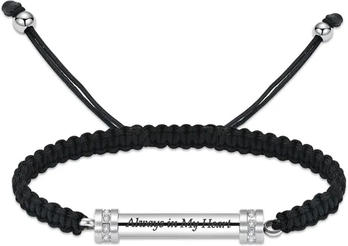 Miniatura 14 de Hearbeingt Pulsera de urna de cremación para cenizas de cuerda ajustable, pulsera cilíndrica para cenizas para hombres y mujeres, pulsera