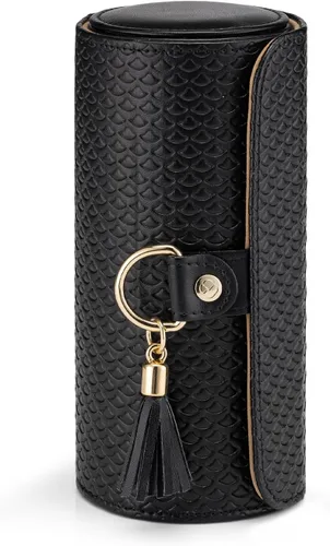 Miniatura 2 de Vlando Organizador de rollos de joyería de viaje, organizador de cuero de 3 secciones de almacenamiento de joyas para collares, aretes, anillos