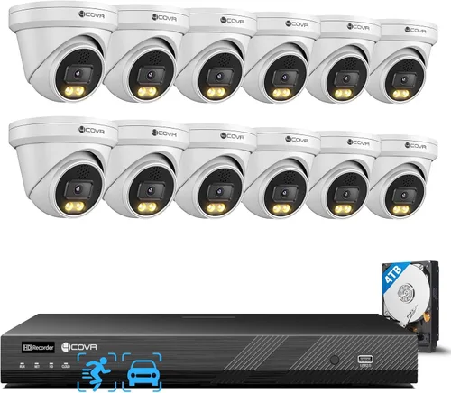 4COVR Sistema de cámara de seguridad de 16 canales, comunicación bidireccional y visión nocturna a todo color inteligente, detección inteligente AI,