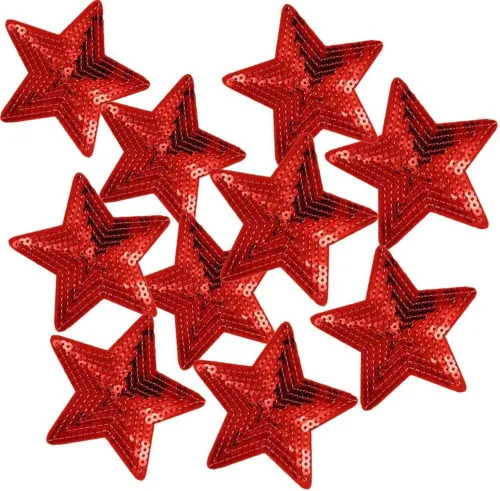Miniatura 4 de Paquete de 10 parches bordados con lentejuelas brillantes de 5 estrellas para coser con apliques, color rojo