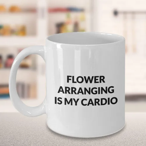 Miniatura 3 de Taza con diseño de flores – Flower Arreglo is my cardio – Taza de café de cerámica blanca de 11 oz 15 oz
