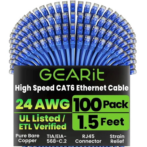 Miniatura 28 de Paquete de Cable Ethernet Cat 6 GEARit - Pack de 10 cables de conexión Ethernet Cat6 de 15 pies Cable de conexión de red RJ45, conectores dorados