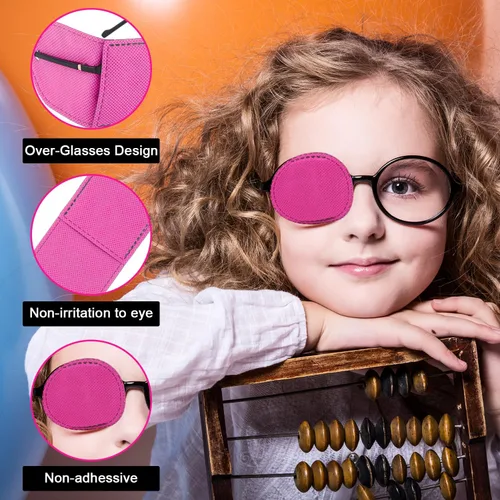 Miniatura 3 de 6 parches para ojos, parches para ojos de gran tamaño, reutilizables, no tejidos, para adultos y niños, ojo perezoso, ambliopía, estrabismo (rosa)