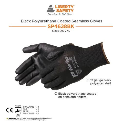 Miniatura 5 de Liberty P-Grip Guantes Sin Costuras con Revestimiento de Palma de Poliuretano Ultra-Delgado Carcasa de Poliéster de Calibre 13, Ligeros