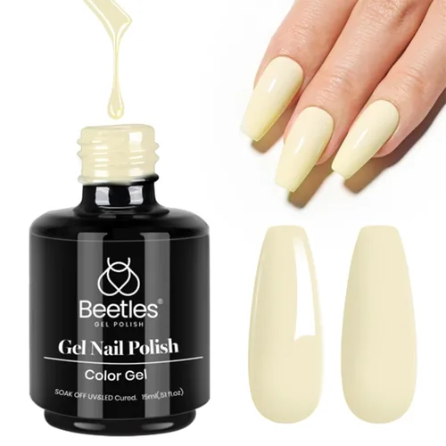 Miniatura 61 de Beetles - Esmalte de uñas en gel perla, 0.5 onzas (15 ml), con nubes arremolinadas, blanco perla brillante, perlas nacaradas iridescentes, manicura
