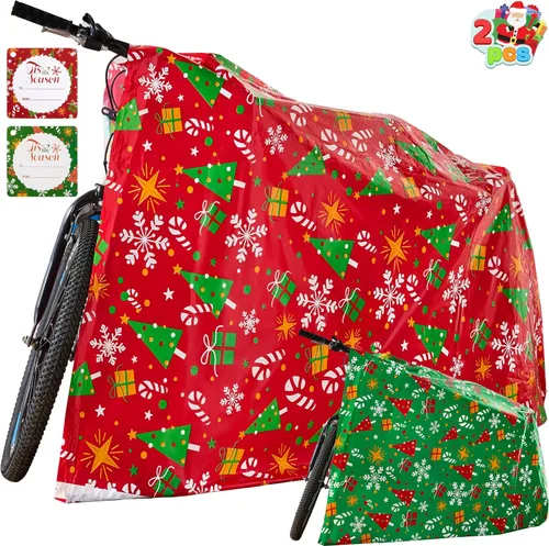 Miniatura 4 de JOYIN 2 piezas de bolsas de regalo para bicicleta de Navidad jumbo de plástico, bolsa de regalo de 72”x60” con etiquetas de regalo para regalos
