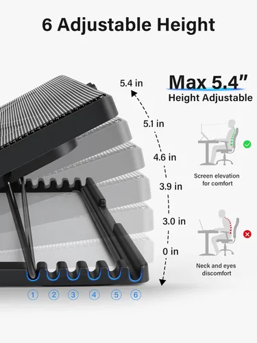 Miniatura 3 de Kootek Almohadilla de enfriamiento para computadora portátil de 12 pulgadas -17 pulgadas - Almohadilla para enfriamiento de 5 ventiladores Azul