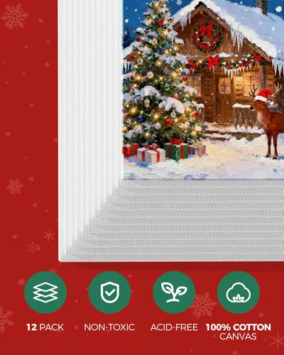 Miniatura 4 de MaxGear Lienzo para pintura, paquete de 12 tableros de lienzo de pintura de 8 x 10, suministros de arte para decoración de Navidad, lienzos