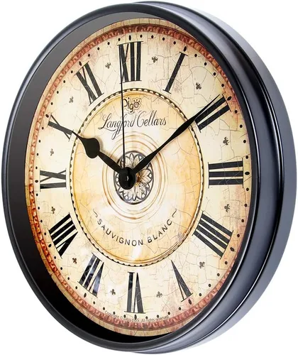 Miniatura 3 de Justup Reloj de pared de metal negro de 12 pulgadas, estilo europeo, retro, vintage, sin tictac, silencioso, funciona con pilas, con vidrio HD