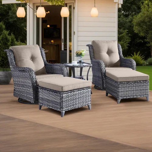 Miniatura 107 de HUMMUH Sillas Mecedoras Giratorias de Mimbre para Patio Exterior con Respaldo Alto, Sillas Deslizantes de Ratán PE, Juego de Muebles de Patio de 4