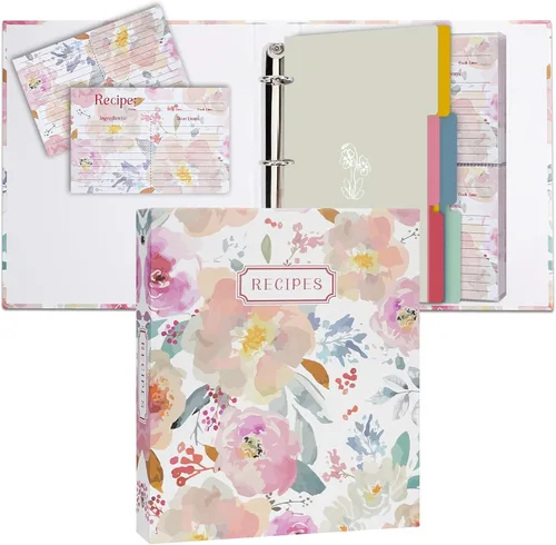 Miniatura 17 de Carpeta de recetas de 3 anillos de 8.5 x 9.5 pulgadas, juego organizador de recetas de página completa con 3 anillos con 25 páginas de ranura y 50