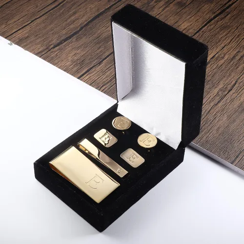 Miniatura 2 de JOERICA Juego de gemelos con iniciales para hombre y clip de corbata para hombre, letras del alfabeto, cartera, clips de corbata y gemelos con caja
