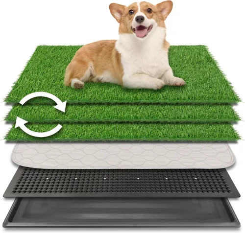 Miniatura 15 de Almohadilla de césped para perros con bandeja, 25 x 20 pulgadas, almohadilla de césped artificial para entrenamiento de cachorros, inodoro portátil