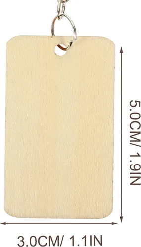 Miniatura 6 de 100 piezas de llavero de madera: llaveros en blanco de madera, llaveros en blanco para grabar, rectangulares con colgantes y anillos