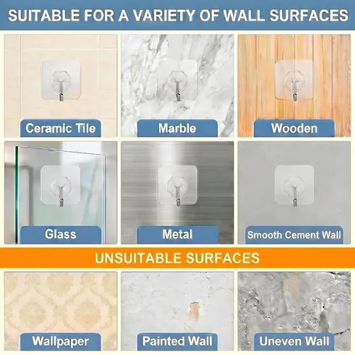 Miniatura 6 de Ganchos de pared – 33 libras máximo, transparentes, sin costuras, impermeables y resistentes al aceite, ganchos adhesivos resistentes para abrigos