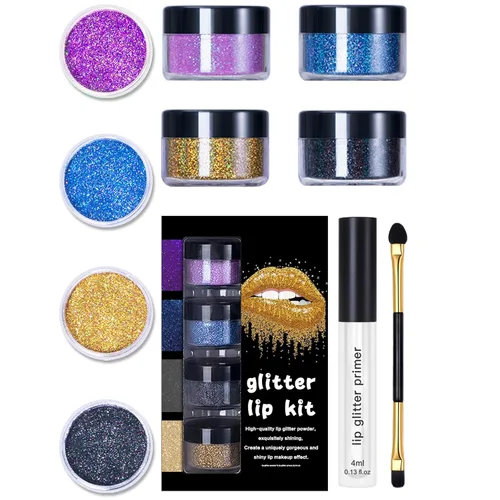 Miniatura 10 de LOKFAR Kit de labios con purpurina de 4 colores – Polvo de pigmento brillante de diamante y purpurina metálica brillante, resistente al agua