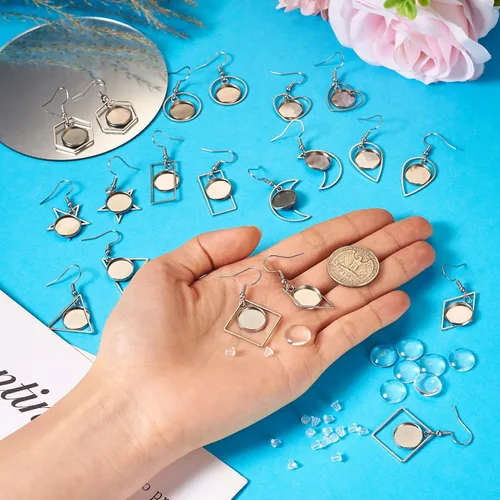 Miniatura 7 de FASHEWELRY 20 piezas bandejas de bisel de acero inoxidable para aretes geométricos configuración de bisel en blanco corazón luna redondos aretes