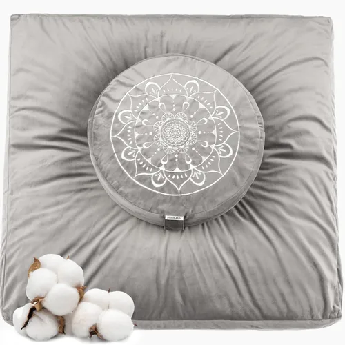 Miniatura 17 de Hihealer Cojín de meditación, funda de terciopelo tradicional tibetano para meditación, cojín grande para el suelo para adultos, cojín de trigo Azul