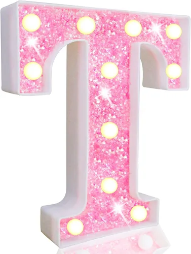 Miniatura 46 de Pooqla Luces de números de marquesina, números de luz rosa para niñas de 10.º cumpleaños, funciona con pilas, luz nocturna de número con purpurina