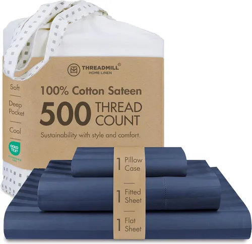 Miniatura 24 de Threadmill - Sábanas de algodón de lujo para hotel, tamaño King, 100% algodón, 500 hilos con bolsillo profundo, ajuste cómodo, suaves y frescas