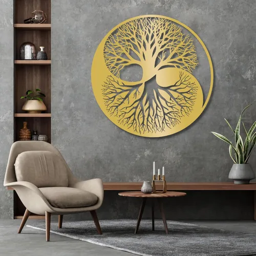 Miniatura 6 de Cadeali Arte de pared de metal con árbol de la vida, decoración de Yin Yang de metal, decoración de pared de árbol, arte de Yin Yang, sala de estar