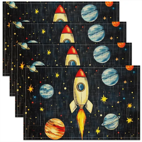 Miniatura 6 de Juego de 4 manteles individuales con diseño de mariposas y animales voladores de noche de ensueño de 12 x 18 pulgadas para mesa de cocina, tapetes