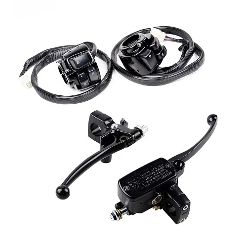 Miniatura 9 de Juego compatible para 1 pulgada de manillar de Harley 96-12, interruptor de bocina, luces delanteras y señales de giro, empuñaduras y tapa de Negro