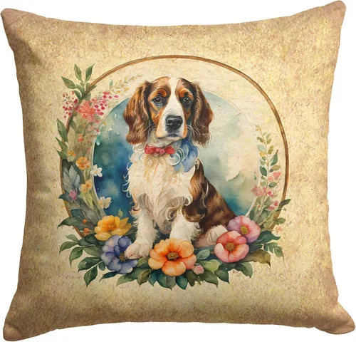 Miniatura 263 de Caroline's Treasures DAC2072PW1414 Affenpinscher and Flowers - Almohada decorativa de tela, lavable a máquina, para interiores y exteriores