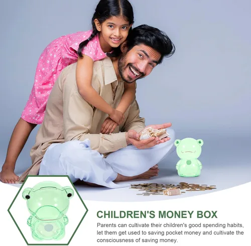 Miniatura 2 de Hucha de rana irrompible de plástico para dinero, caja de ahorro de dinero, caja de ahorro de dinero, adorno de escritorio para niñas, niños