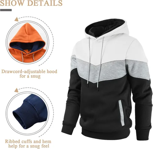 Miniatura 4 de Gesean Sudadera con capucha, de manga larga, para hombre, diseño de bloque de color, estilo informal, con bolsillo