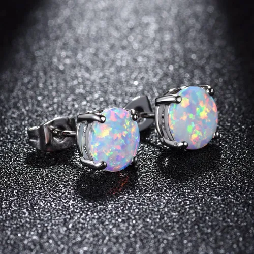 Miniatura 3 de CERSLIMO - Aretes de ópalo multicolor para mujer, 8mm