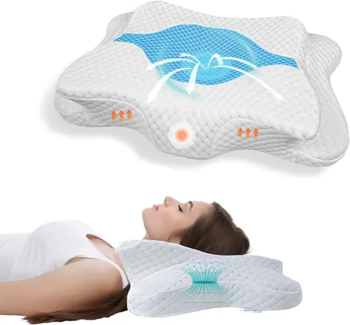 Miniatura 22 de CHxxy Almohada de espuma viscoelástica, almohada cervical para aliviar el dolor de cuello y hombros, almohada ergonómica de contorno para cama