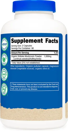 Miniatura 5 de Nutricost Cápsulas orgánicas de hongos Shiitake de 1000 mg, 90 porciones – Certificado CCOF fabricado con orgánico, vegetariano, sin gluten, 500 mg