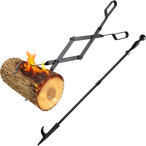 AMAGABELI GARDEN & HOME Atizador de Hoguera de 32 Pulgadas de Largo y Tenazas para Chimenea de 26 Pulgadas, Juego de Herramientas Agarrador de Juego