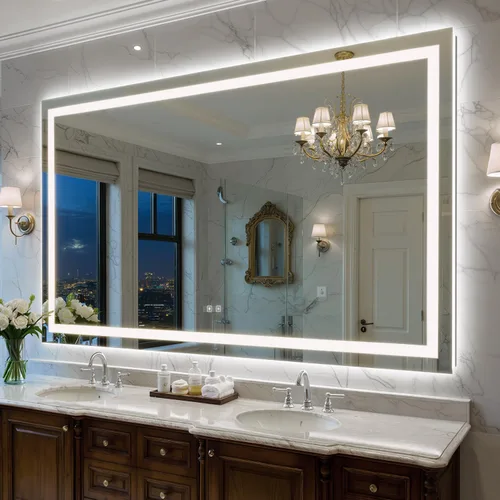 Miniatura 9 de Espejo de baño LED de 24 x 32 pulgadas con luces, espejo de tocador de baño con marco negro con luz frontal + retroiluminación para pared, vidrio