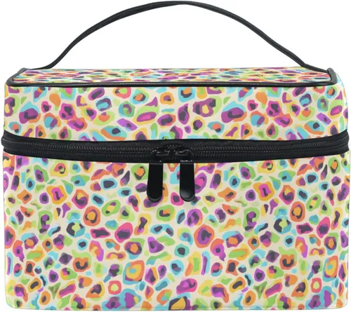 Miniatura 29 de Bolsa de maquillaje, bolsa organizadora de maquillaje de viaje con estampado de leopardo rosa, neceser para niñas, mujeres y mujeres, Geométrico 115