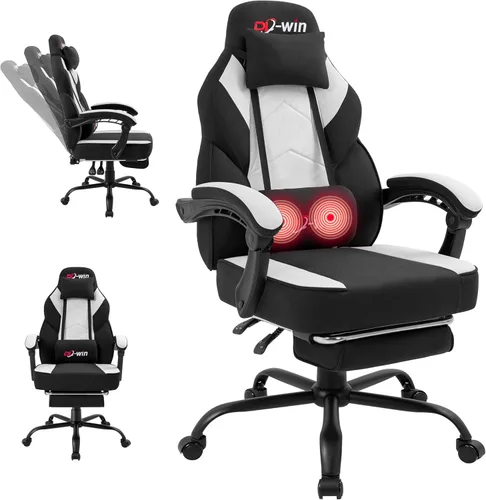 Gaming Chair for Adults with Footrest & Massage Lumbar Support, Ergonomic High Back Gamer Chair, Adjustable Swivel Computer Gaming Chairs with