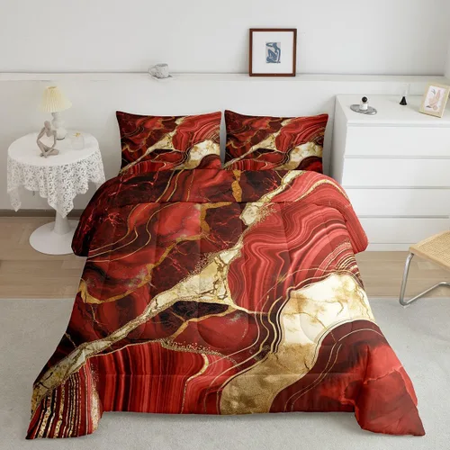 Miniatura 14 de Juego de edredón de mármol negro individual, ropa de cama dorada agrietada para adultos, hombres y mujeres, juegos de edredón de textura metálica