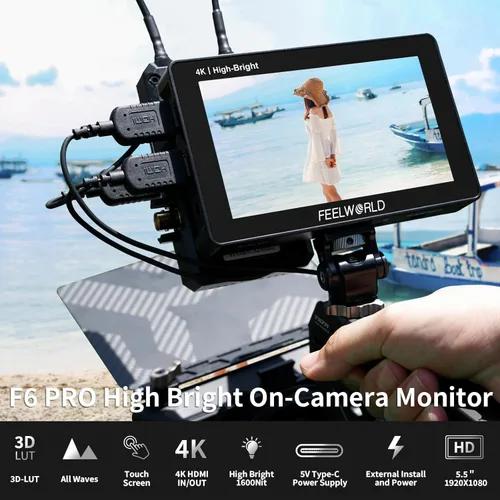 Miniatura 5 de FEELWORLD F6 Pro +Batería +Estuche de transporte Monitor de campo para cámara DSLR de 5.5 pulgadas 1600 nits de alta luminosidad con pantalla