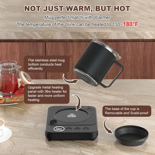 Miniatura 2 de Calentador de Taza de Café y Juego de Taza para Escritorio, Calentador Eléctrico de Taza de Café con Taza Calentada de 16oz, Calentador de Café