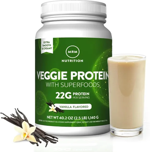 MRM Nutrition Proteína vegetal con superalimentos, proteína en polvo con sabor a vainilla para mujeres y hombres, 0.78 oz de proteína vegana,