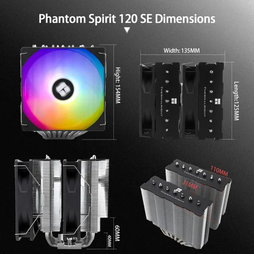 Miniatura 5 de Thermalright Phantom Spirit 120 - Enfriador de CPU, ventilador dual TL-C12B V2 PWM, 7 tubos de calor de refrigeración de CPU, con velocidad de 1500