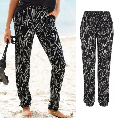 Miniatura 2 de Pull On Pants for Women Elastic High Waist Leaves Print Loose Fit Vintage Boho Trousers with Pocket Going Out Pants