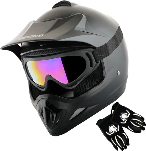WOW Casco de motocross para jóvenes, casco MX BMX, tela de araña, gafas + guantes negros de araña marciana, paquete HJOY-W MG