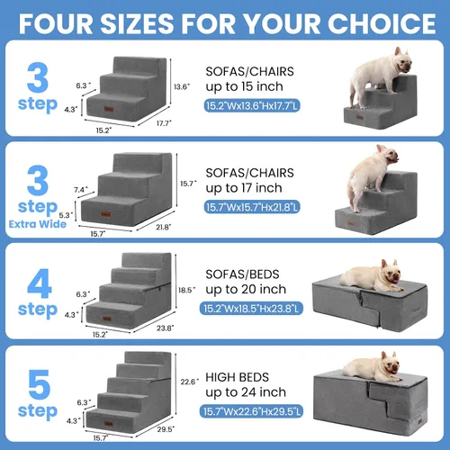 Miniatura 5 de Aodisman Escaleras para perros pequeños, escaleras antideslizantes de 3 escalones para mascotas para sofá, sillón y silla, escaleras para cama