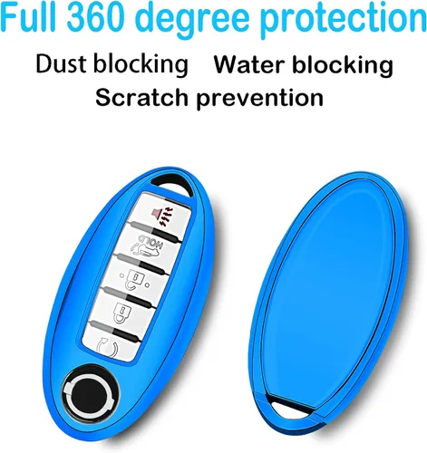 Miniatura 3 de Kirsnda Funda para llavero Nissan con llavero, TPU suave que protege la llave del coche compatible con Altima Rogue Maxima Pathfinder, ect 3/4/5 Azul