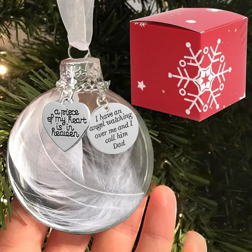 Miniatura 11 de Adorno conmemorativo de Navidad transparente, bola de plumas, A Piece of My Heart is in Heaven, Loss of Loved One Aunt Christmas Tree Hanging Pendan
