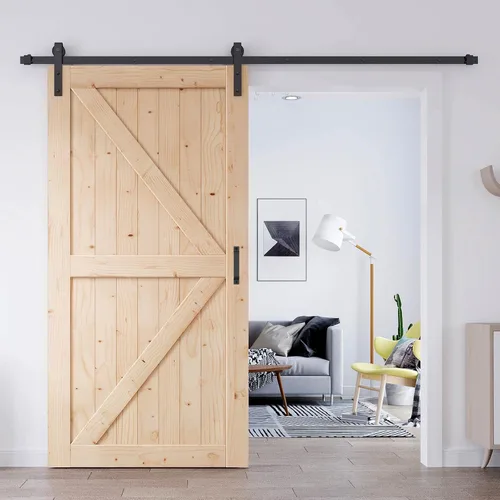 Miniatura 14 de EaseLife - Puerta corrediza estilo granero de 32.0 x 84.0 in con kit de herrajes para puerta de granero de 5.5 pies y asa incluida, montaje DIY