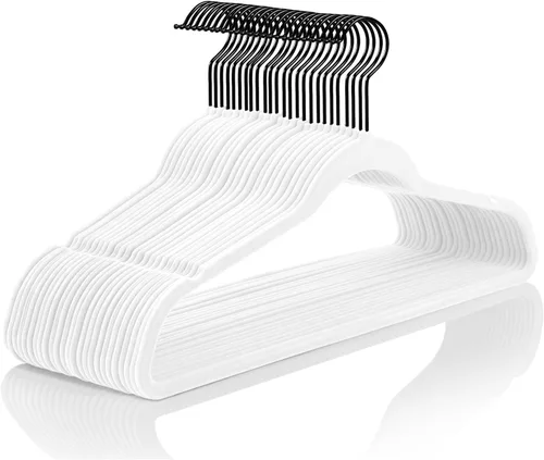 Miniatura 39 de MIZGI Perchas de Terciopelo Premium (Paquete de 50) Resistentes - Perchas de Fieltro Antideslizantes - Percha de Traje de Terciopelo Negro - Ganchos